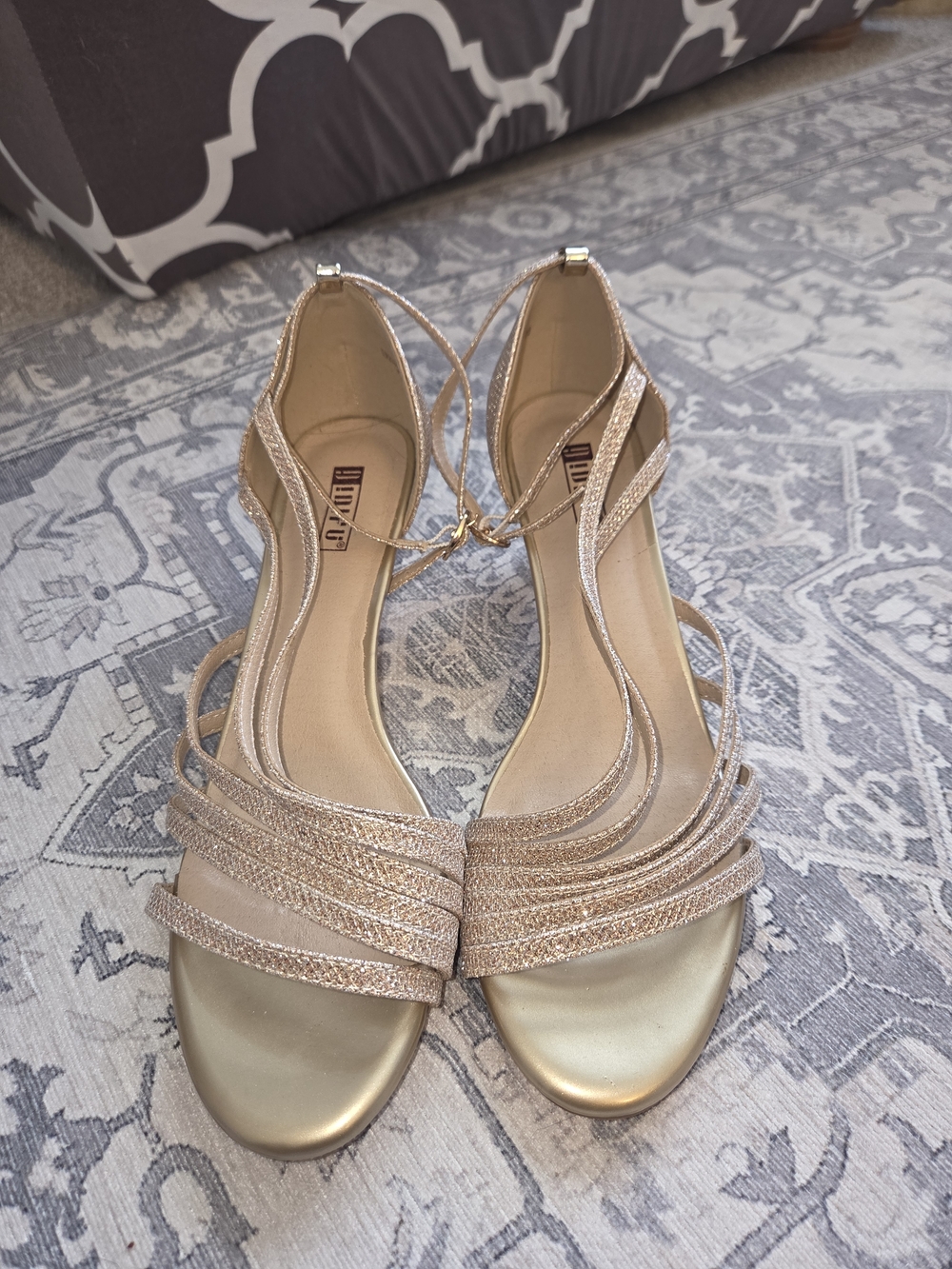 Strappy Metallic Ankle-Tie Heeled Sandals in Gold